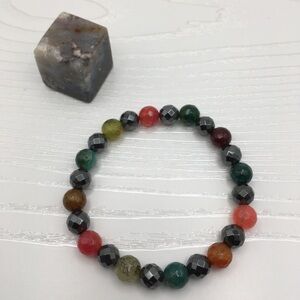 HANDCRAFTED Mixed Faceted Agate & Faceted Hematite Stretch Bracelet